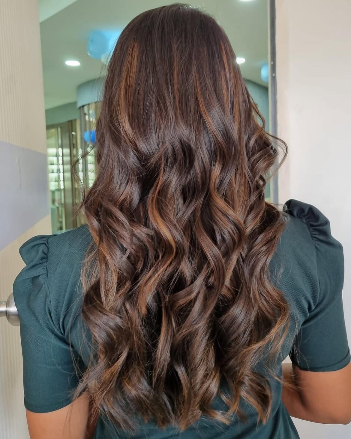 Rich Chocolate Brown Balayage With Auburn Highlights
