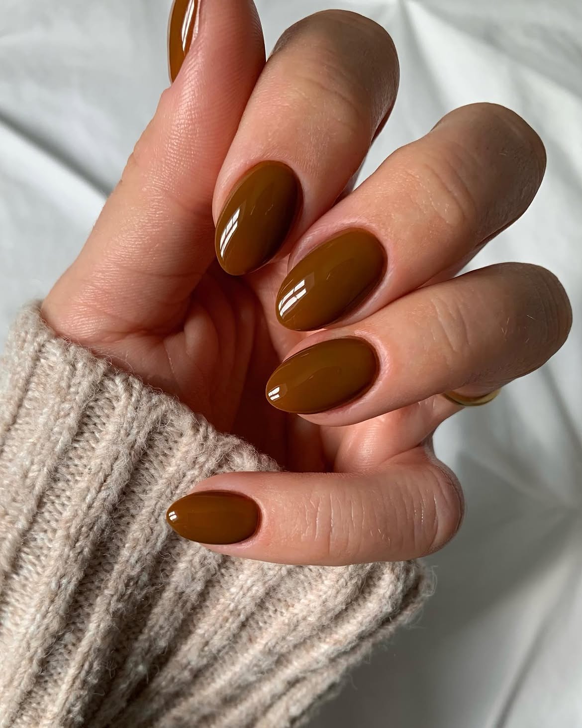 Rich Chocolate Brown Glossy Almond Nails
