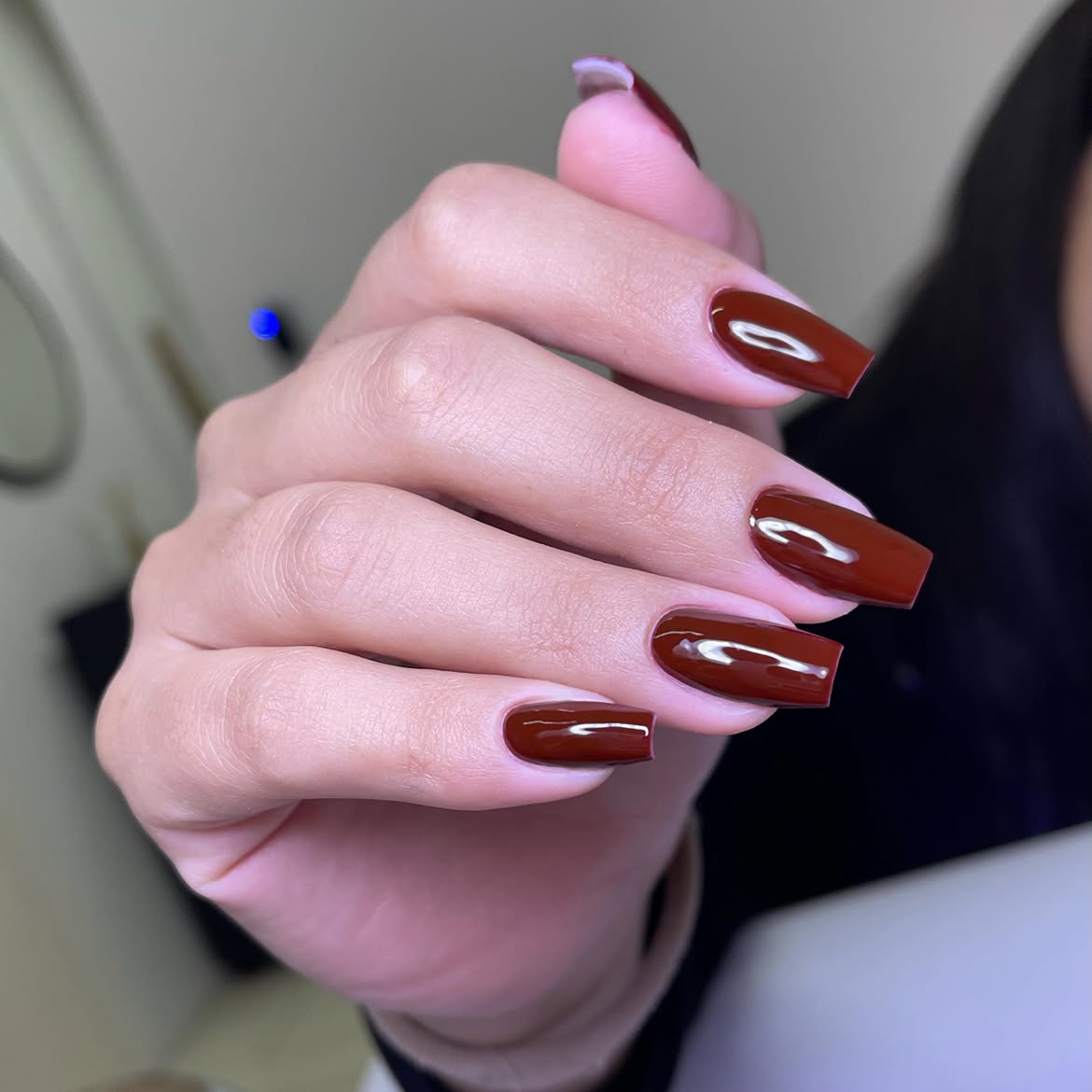 28 Stunning Coffin Nail Ideas for Your Perfect Fall Look 21 Rich Chocolate Brown Glossy Coffin Nails