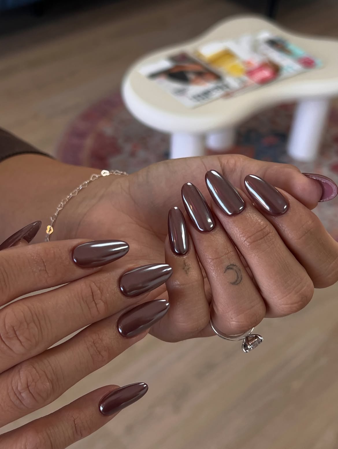 Rich Chocolate Chrome Almond Nails