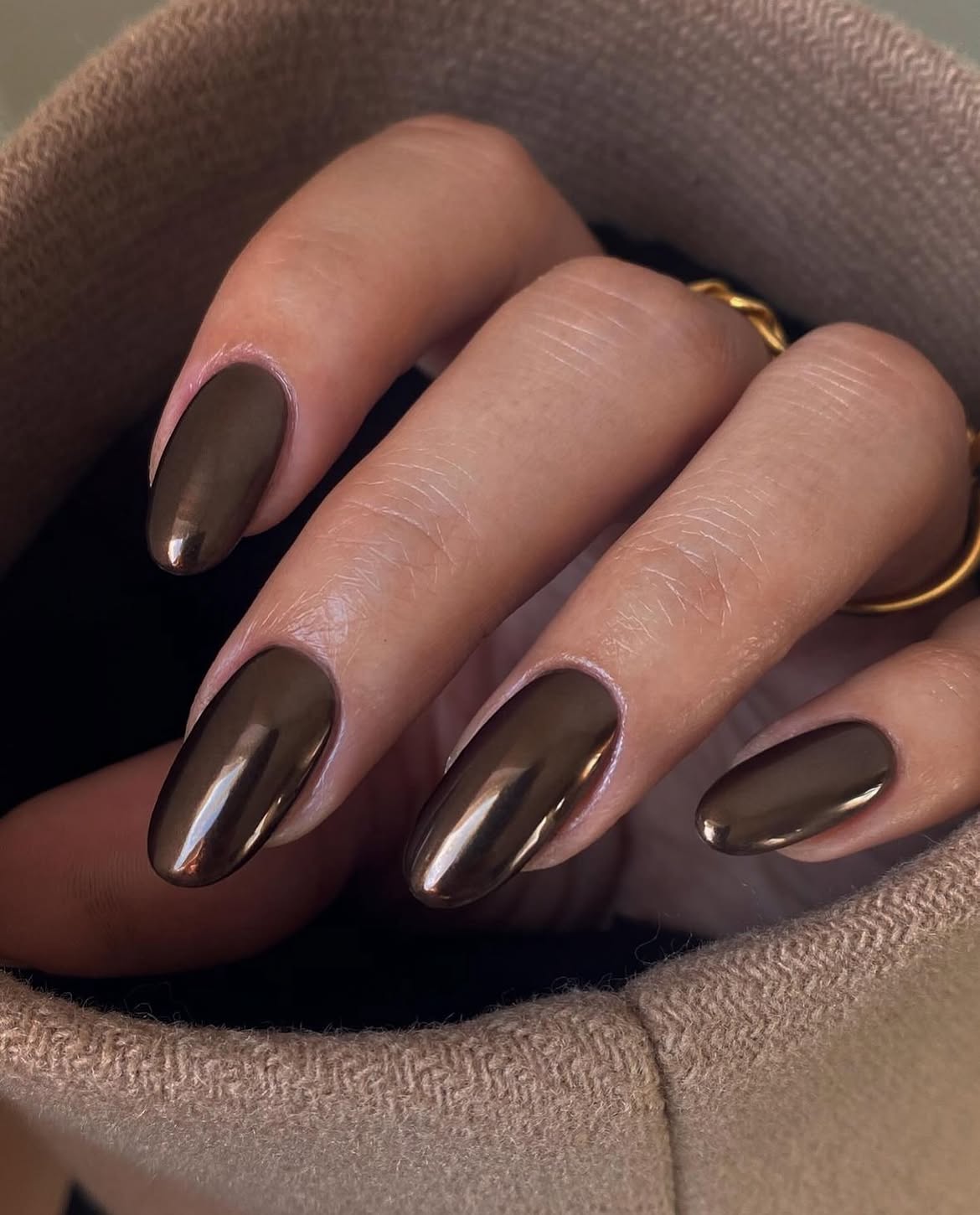 Rich Chocolate Chrome Oval Nails