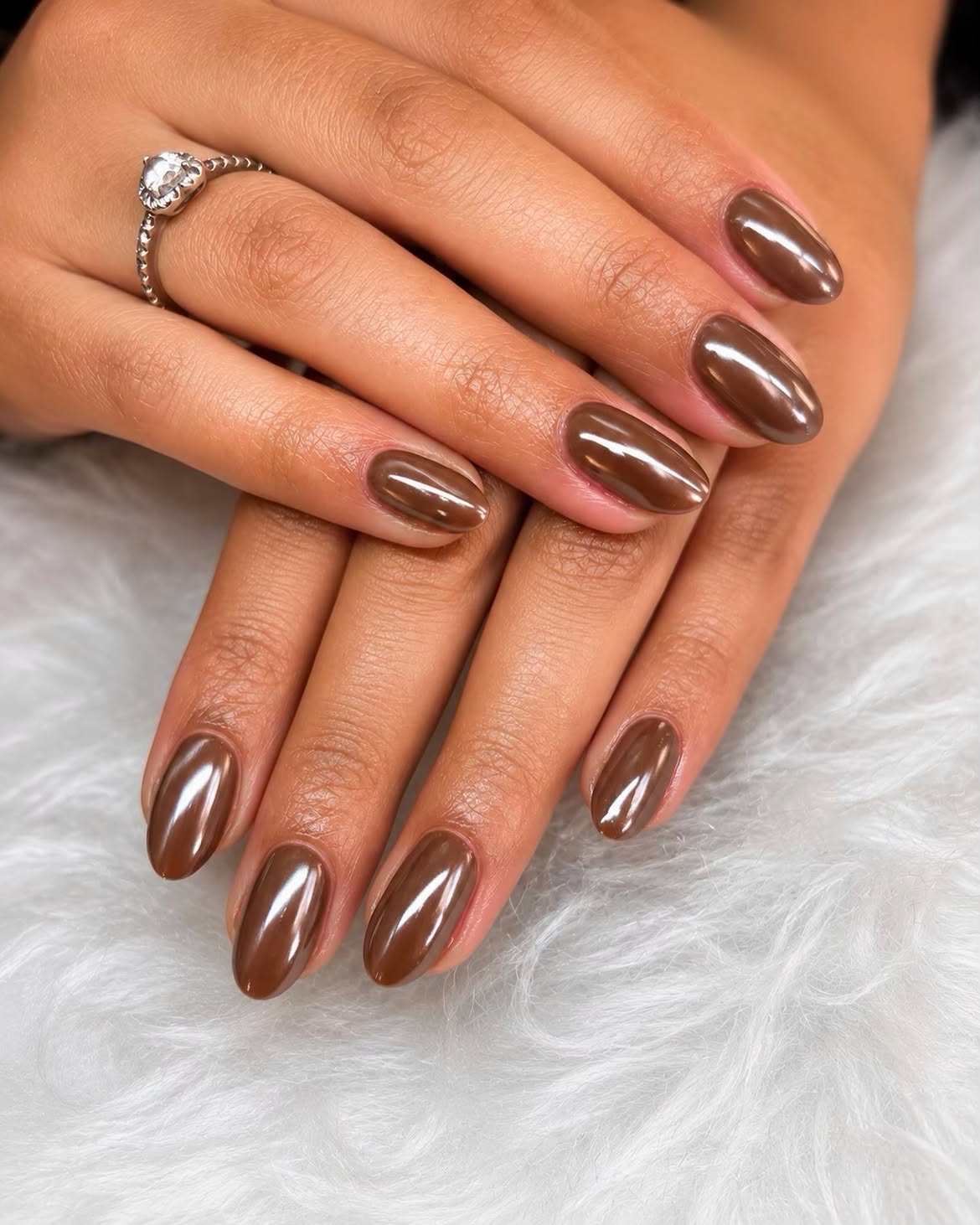 Rich Chocolate Chrome Oval Nails