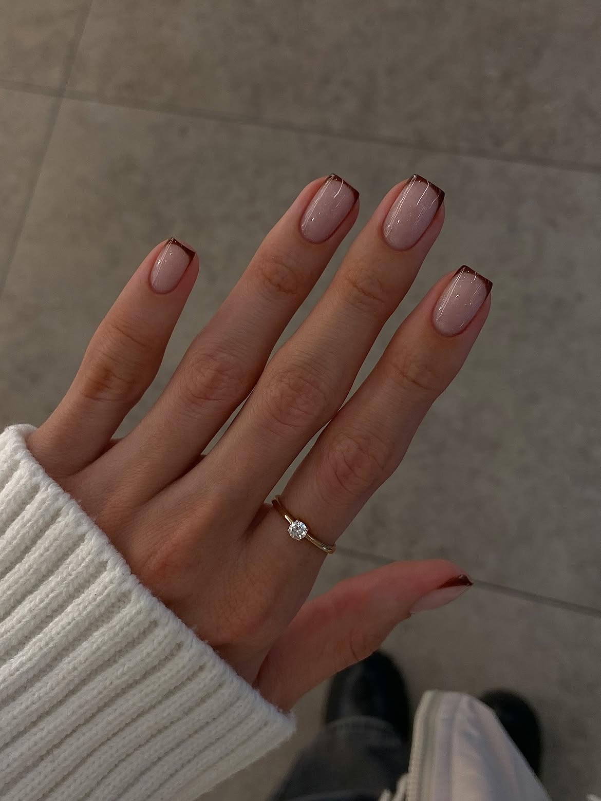 Rich Chocolate French Tip Almond Nails