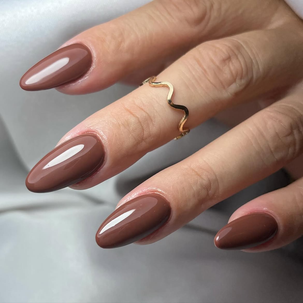 Rich Chocolate Glossy Almond Nails