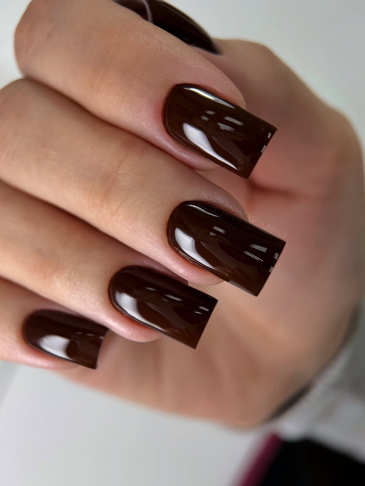 Rich Chocolate Glossy Square Nails