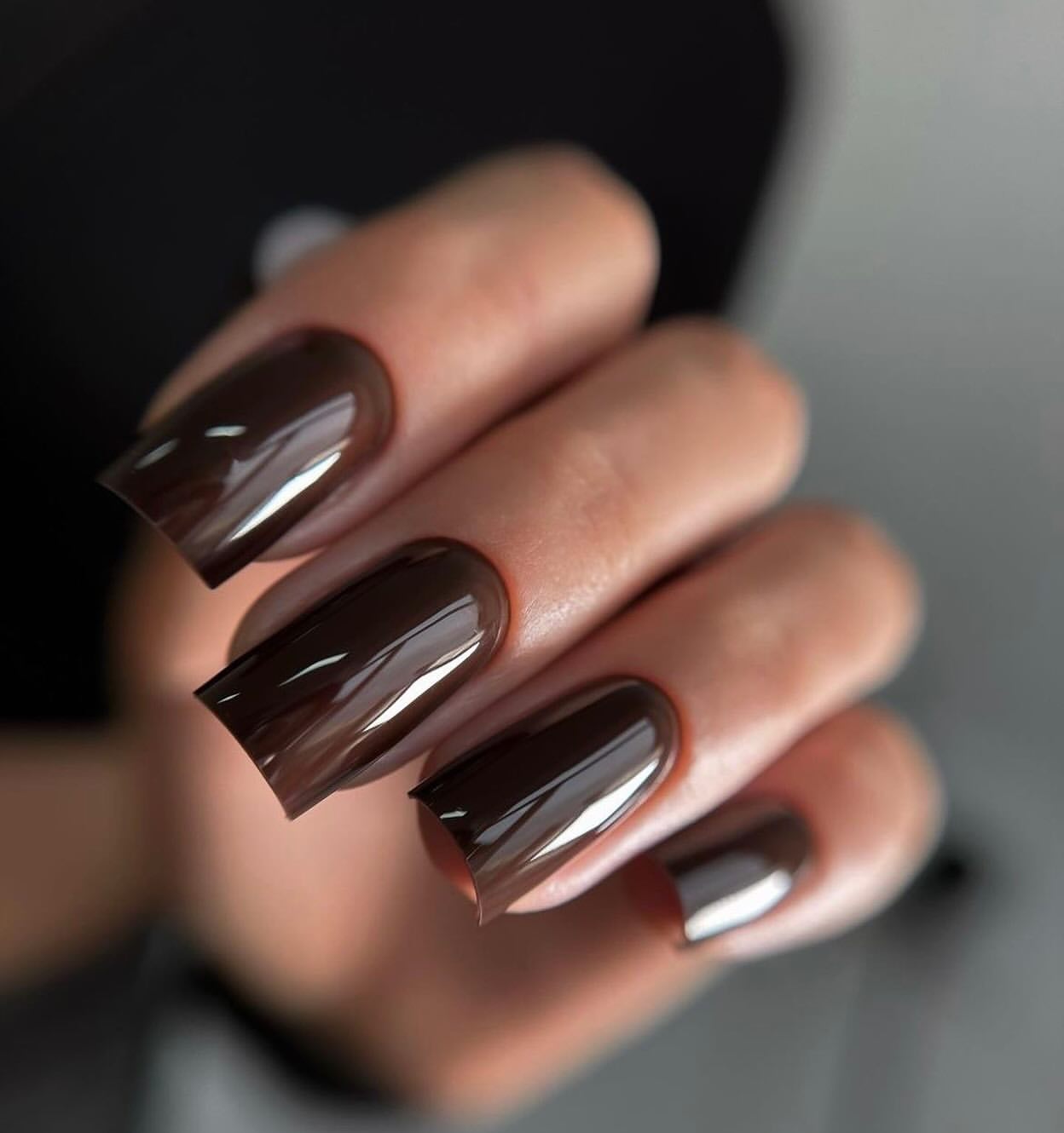 Rich Chocolate Milk Glossy Square Nails