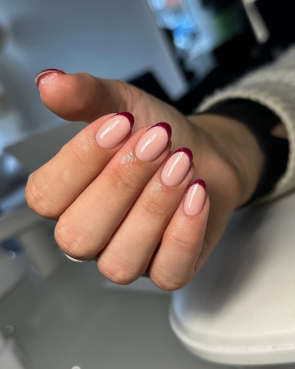 Rich Cranberry French Tip Oval Nails