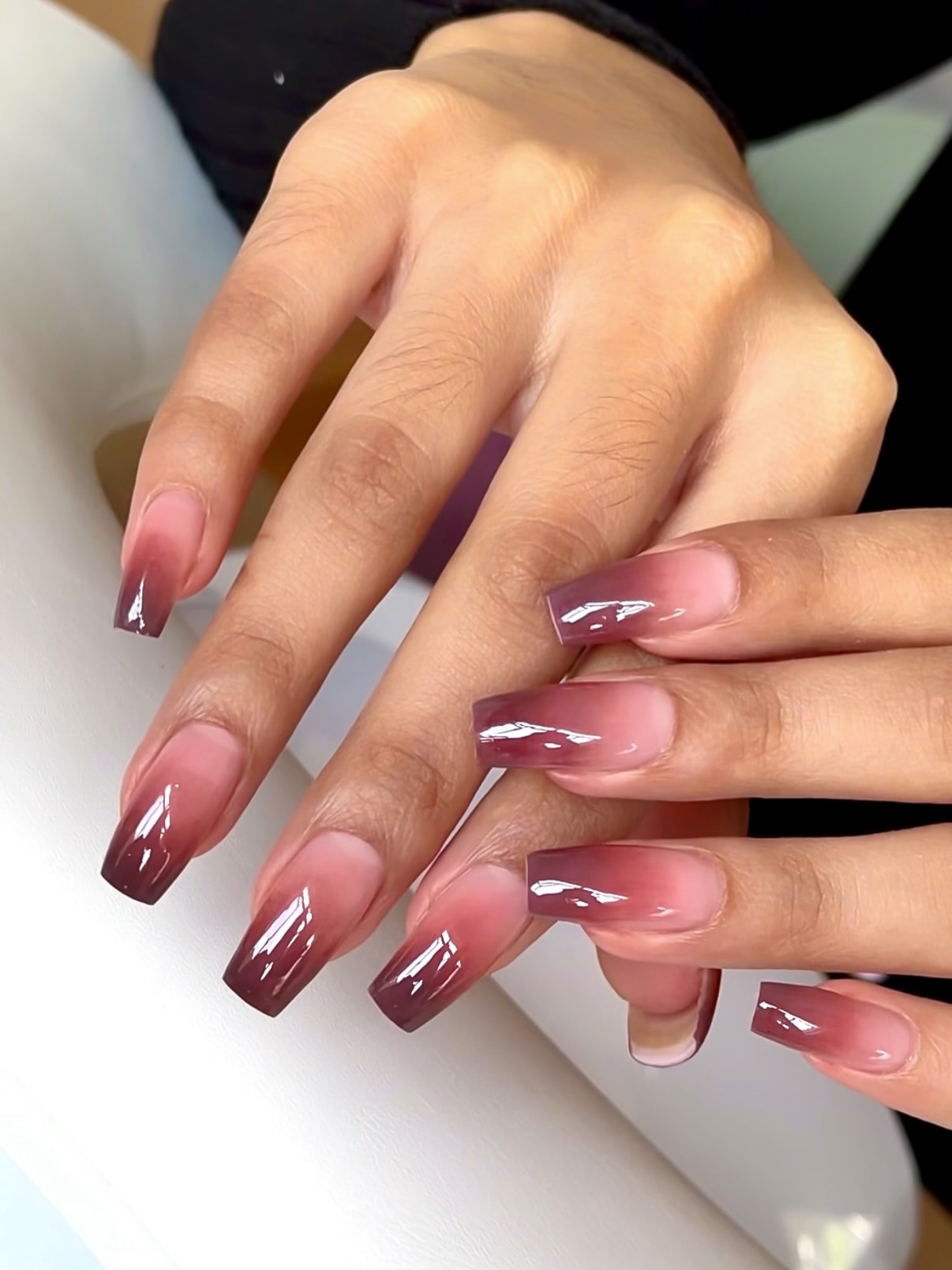 Rich Cranberry To Pink Jelly Ombre Nails
