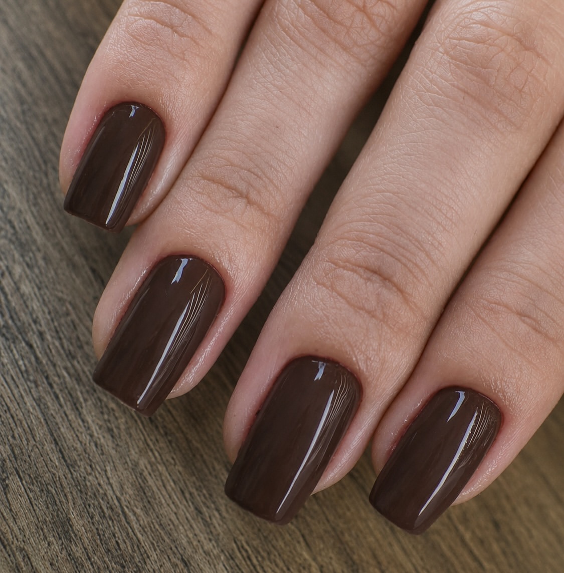 Rich Deep Chocolate Glossy Square Nails