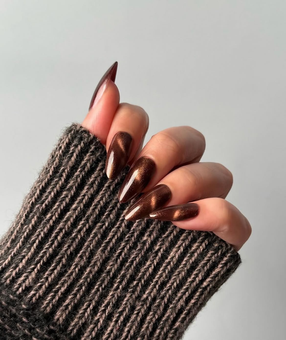 Rich Espresso Cat Eye Stiletto Nails