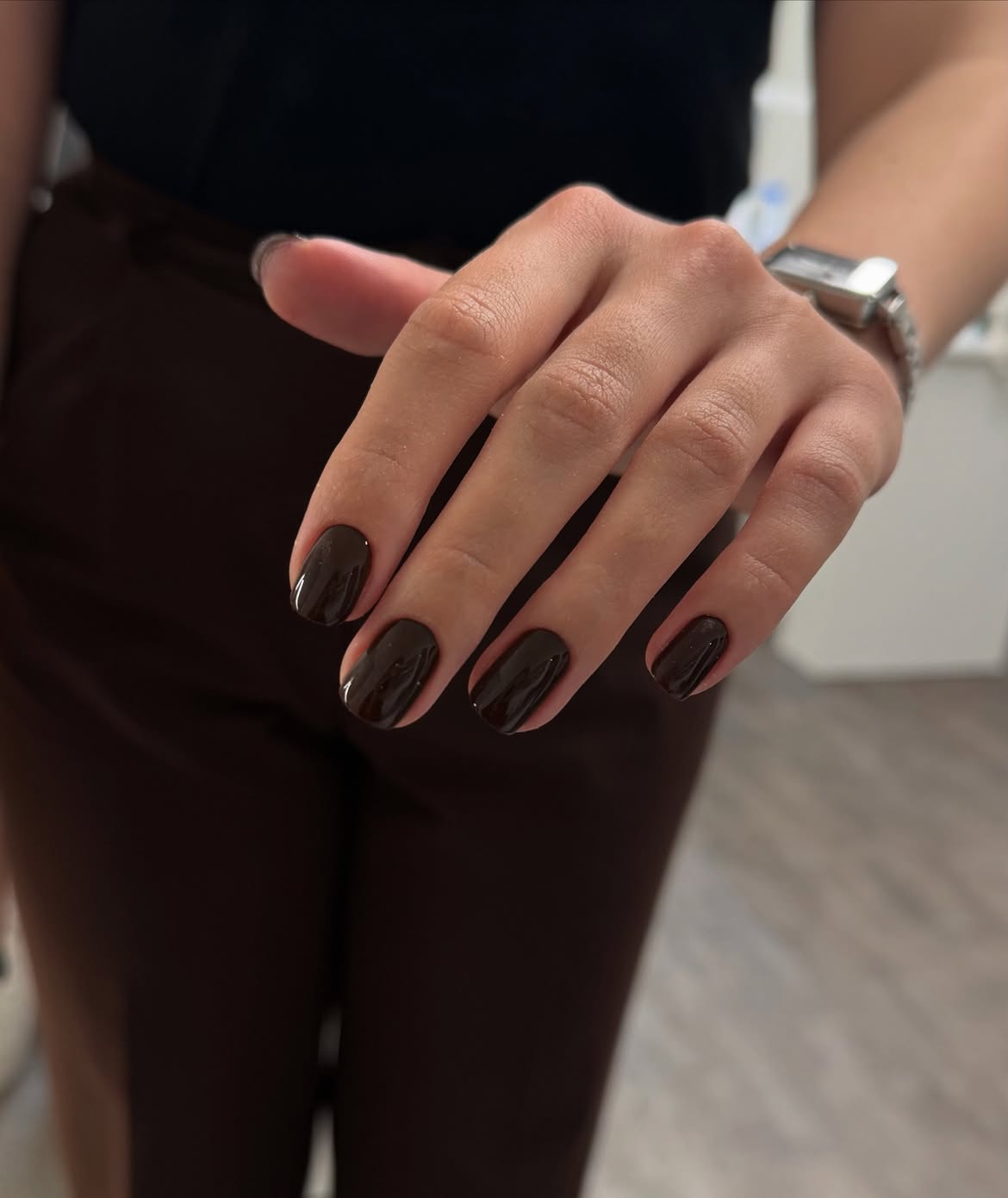 Rich Espresso Glossy Oval Nails