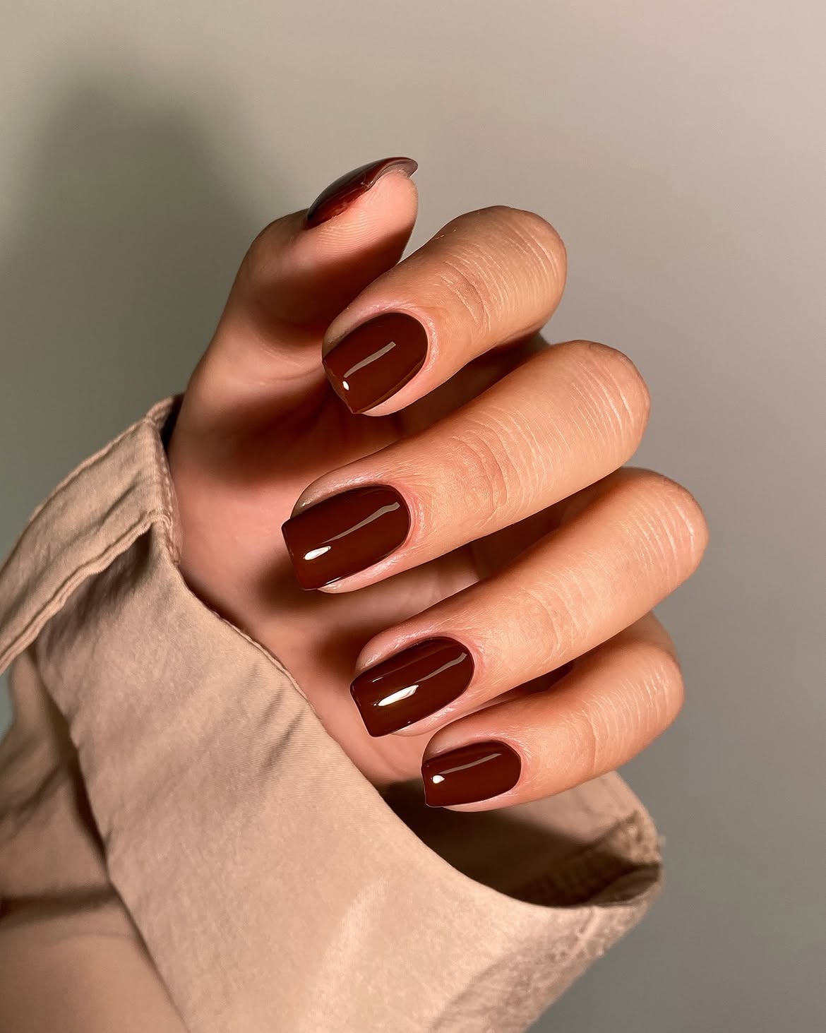Rich Espresso Glossy Oval Nails