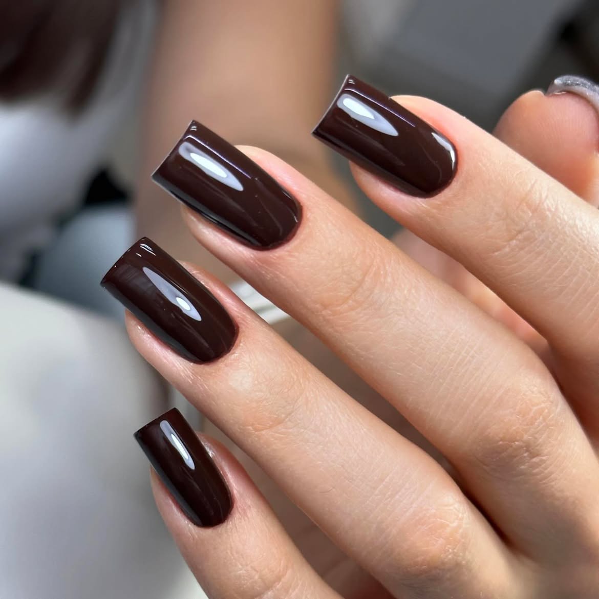 Rich Espresso Glossy Square Nails