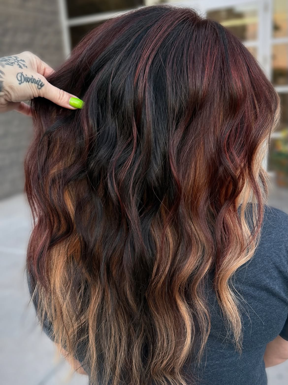 Rich Espresso Hair With Burgundy & Honey Highlights