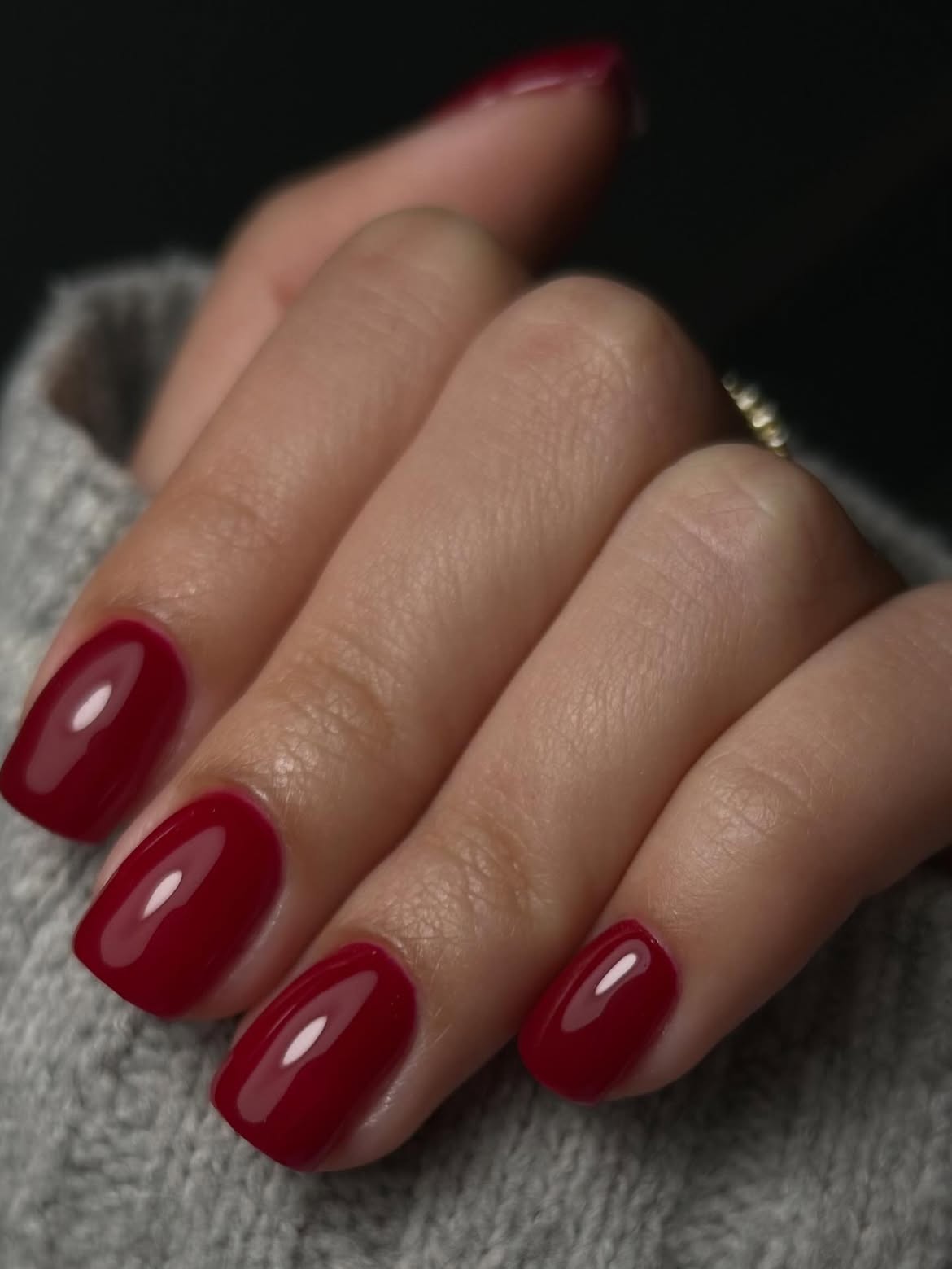 Rich Garnet Red Glossy Squoval Nails