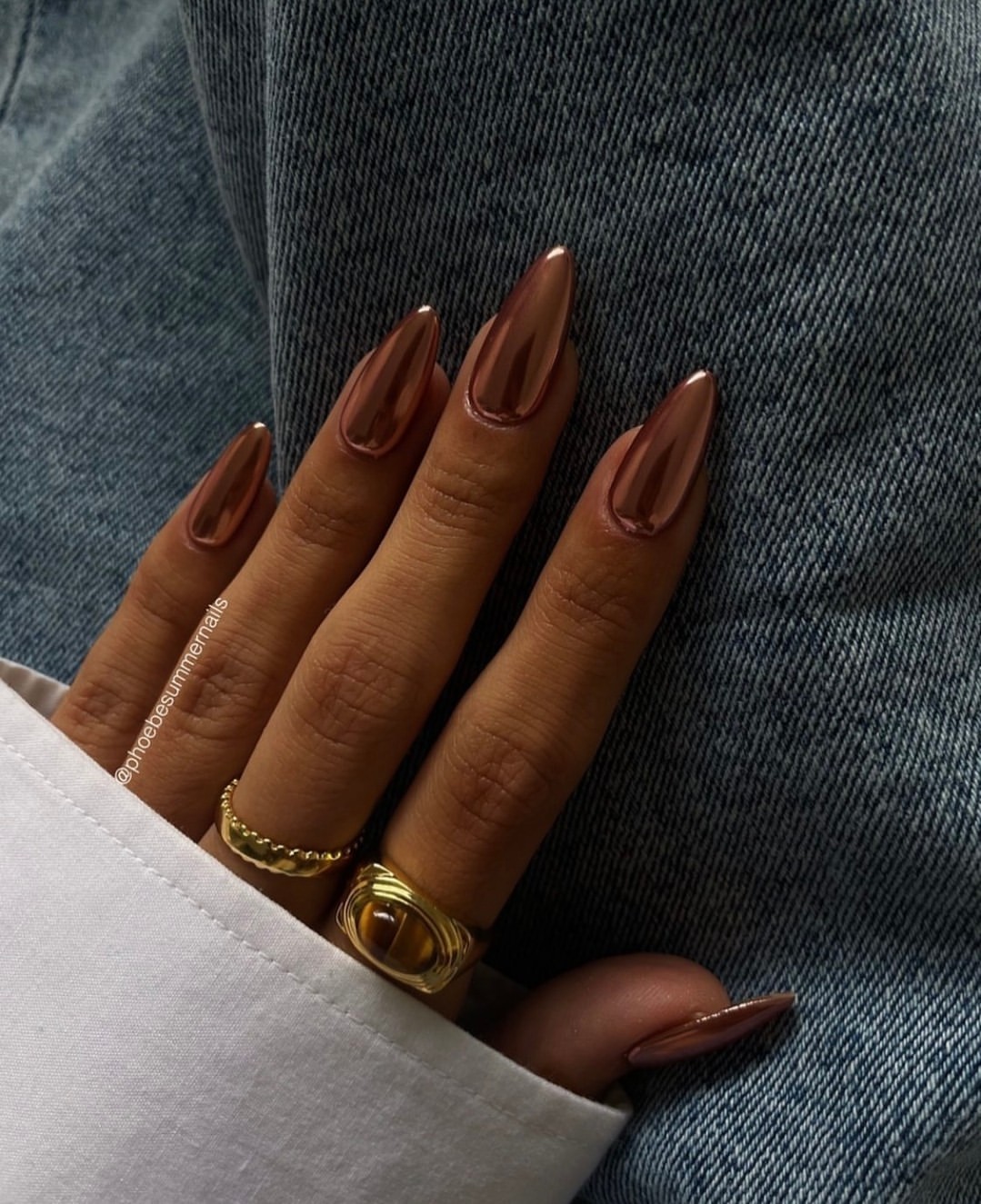 Rose Gold Chrome Almond Nails