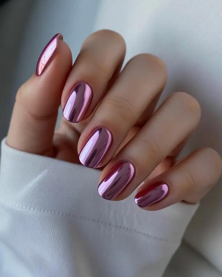 Rose Gold Chrome Oval Nails