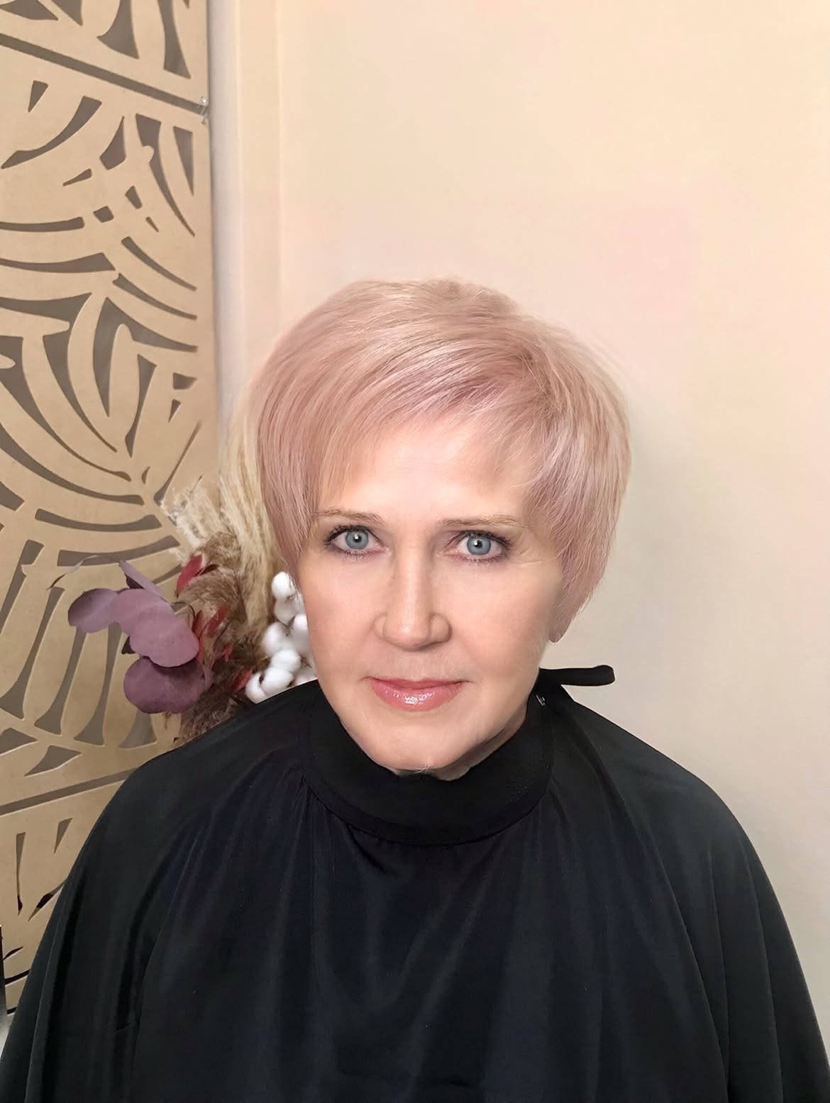Rose Gold Pixie Cut With Feathered Bangs