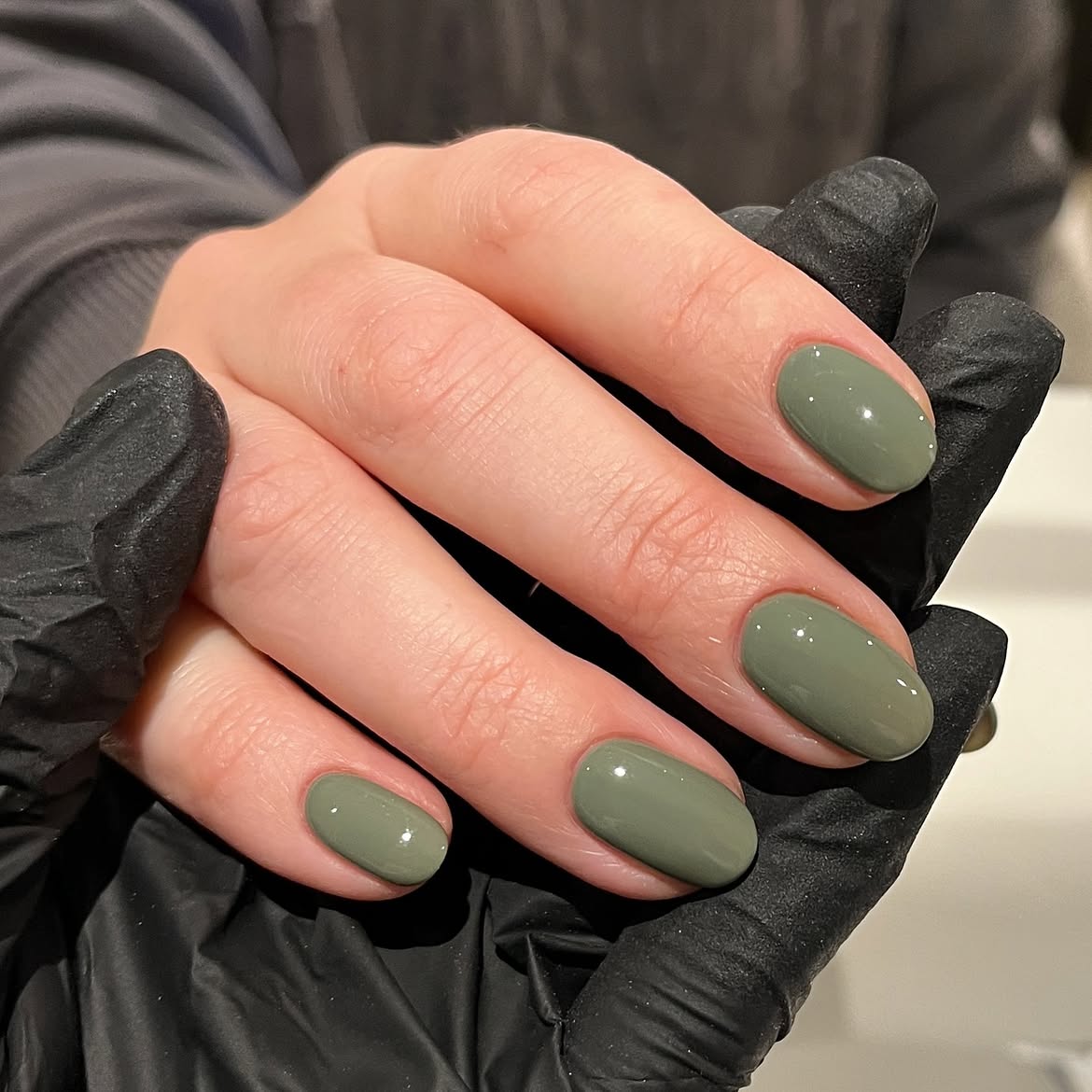 Sage Green Glossy Oval Nails