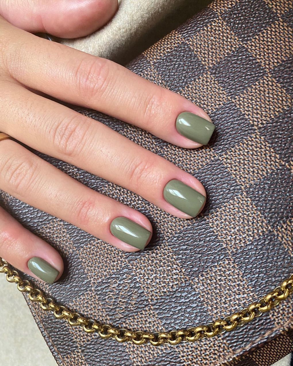 Sage Green Glossy Short Squoval Manicure