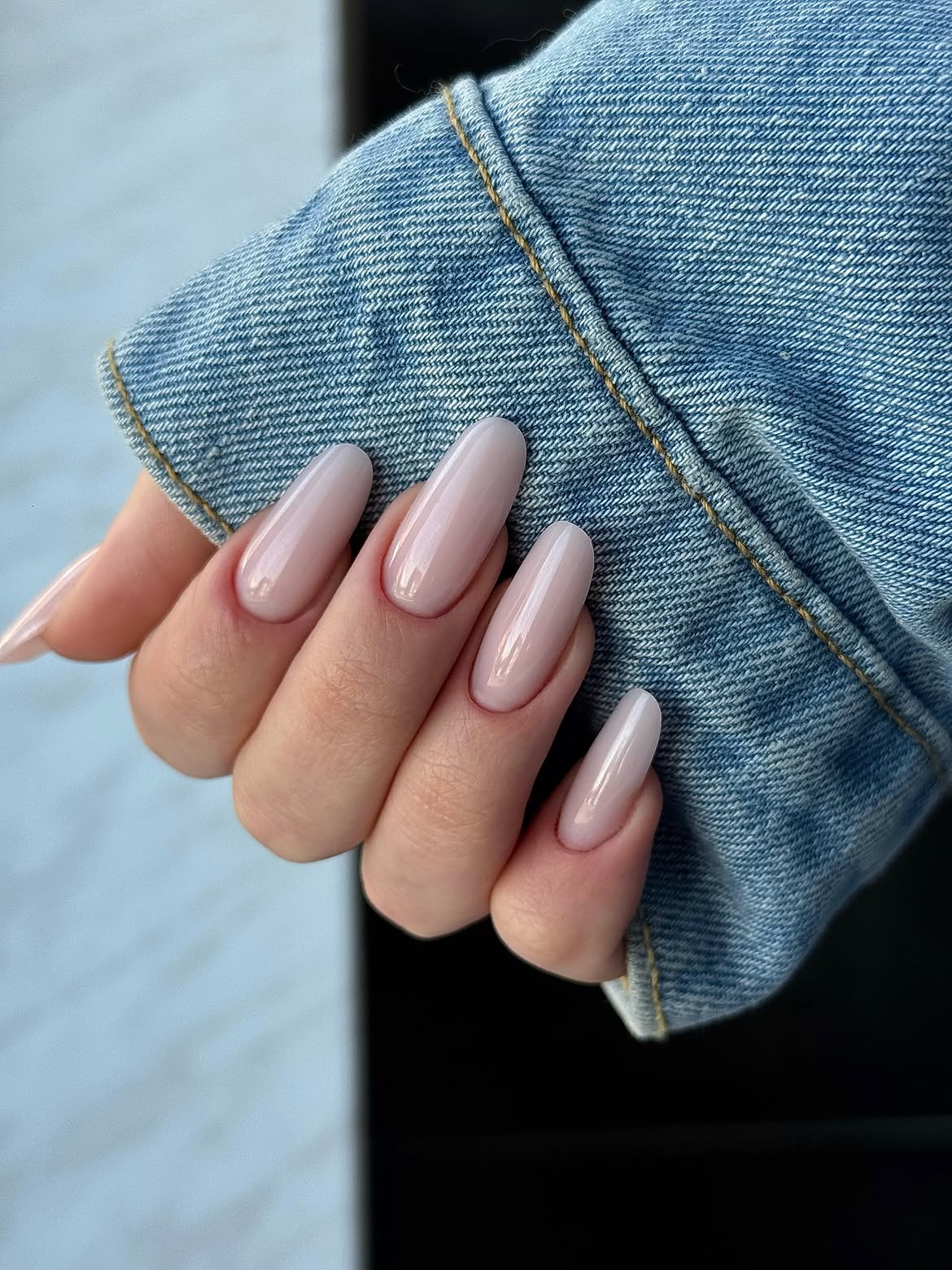 Sheer Milky Pink Almond Nails