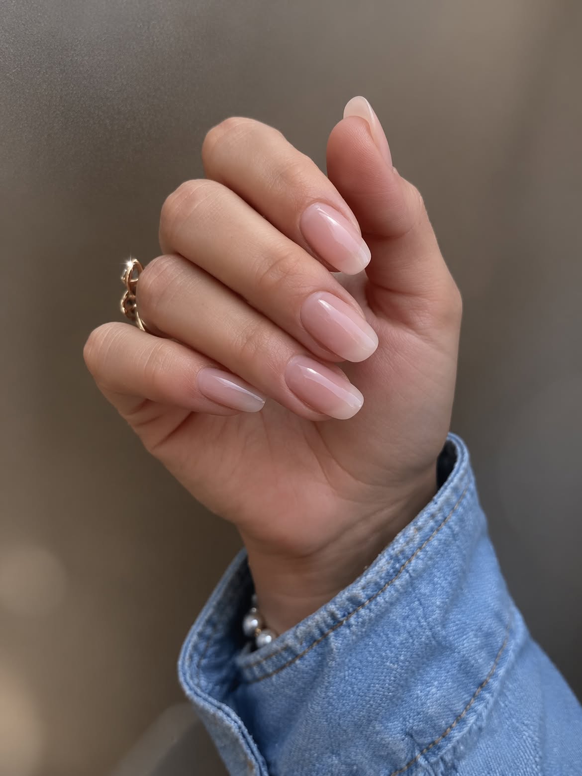 Sheer Milky Pink Aura Oval Nails