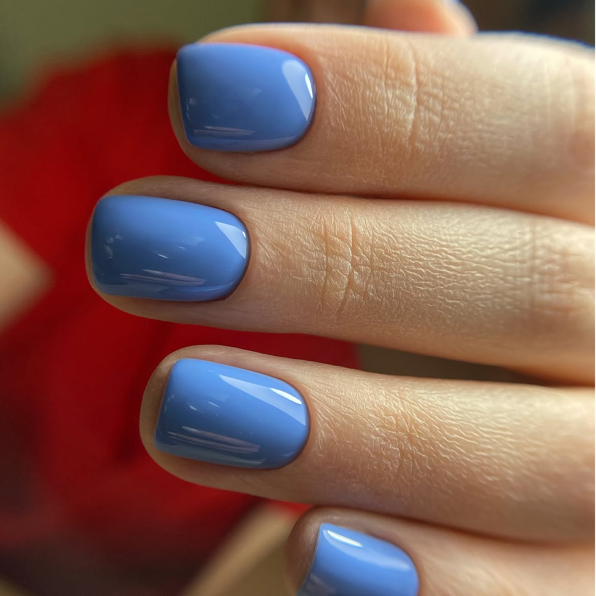 Sky Blue Glossy Short Squoval Nails