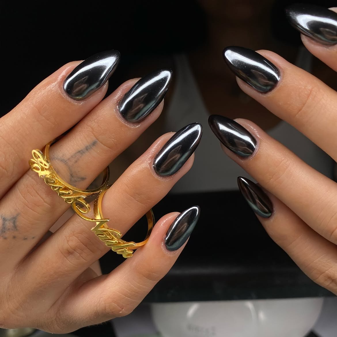 Sleek Chrome Almond Nails