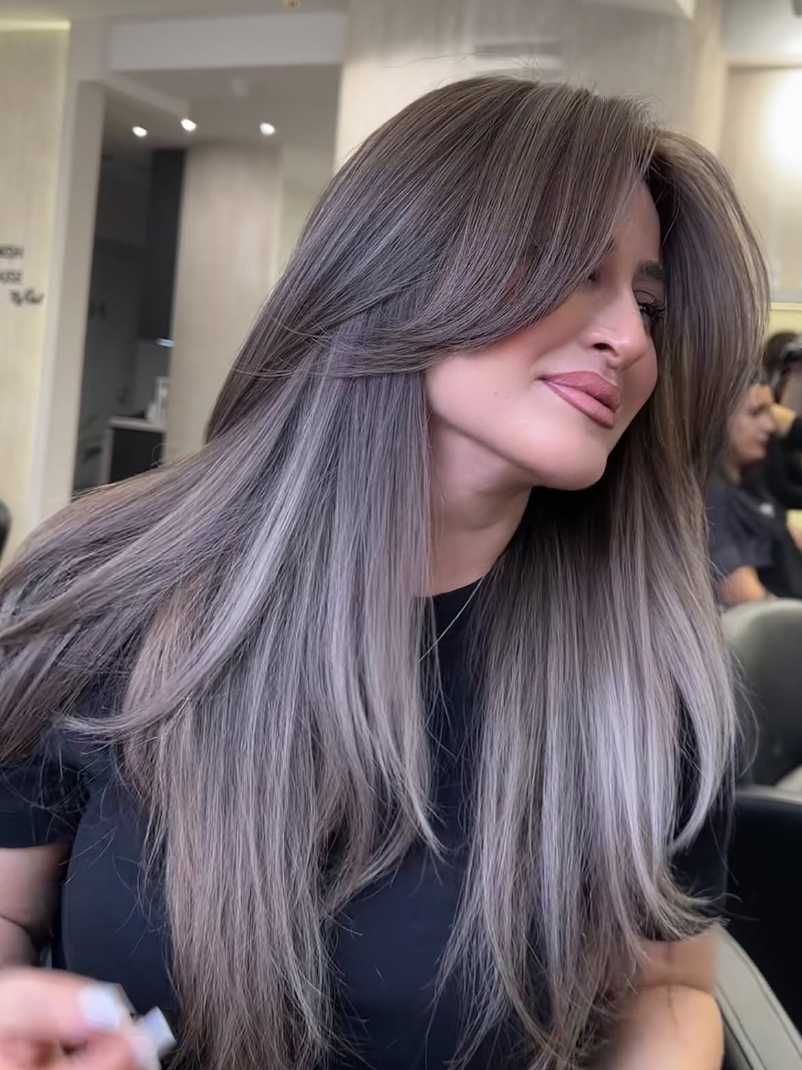 Smoky Ash Balayage With Face-Framing Layers