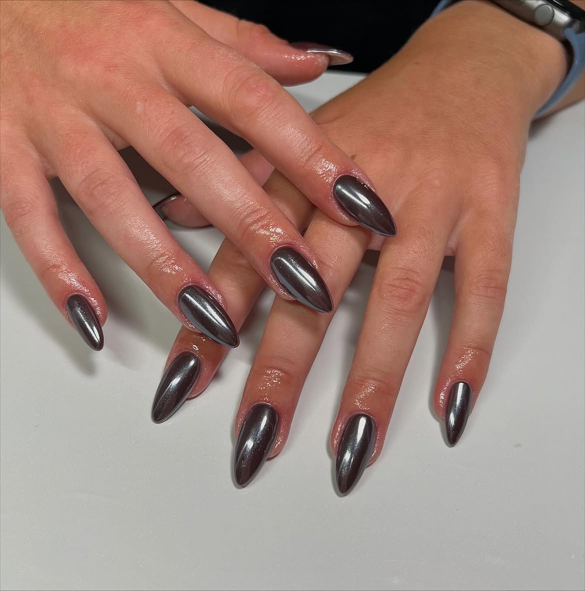 Smoky Chrome Stiletto Nails