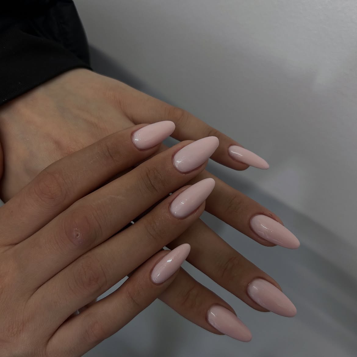 Soft Blush Pink Glossy Almond Nails