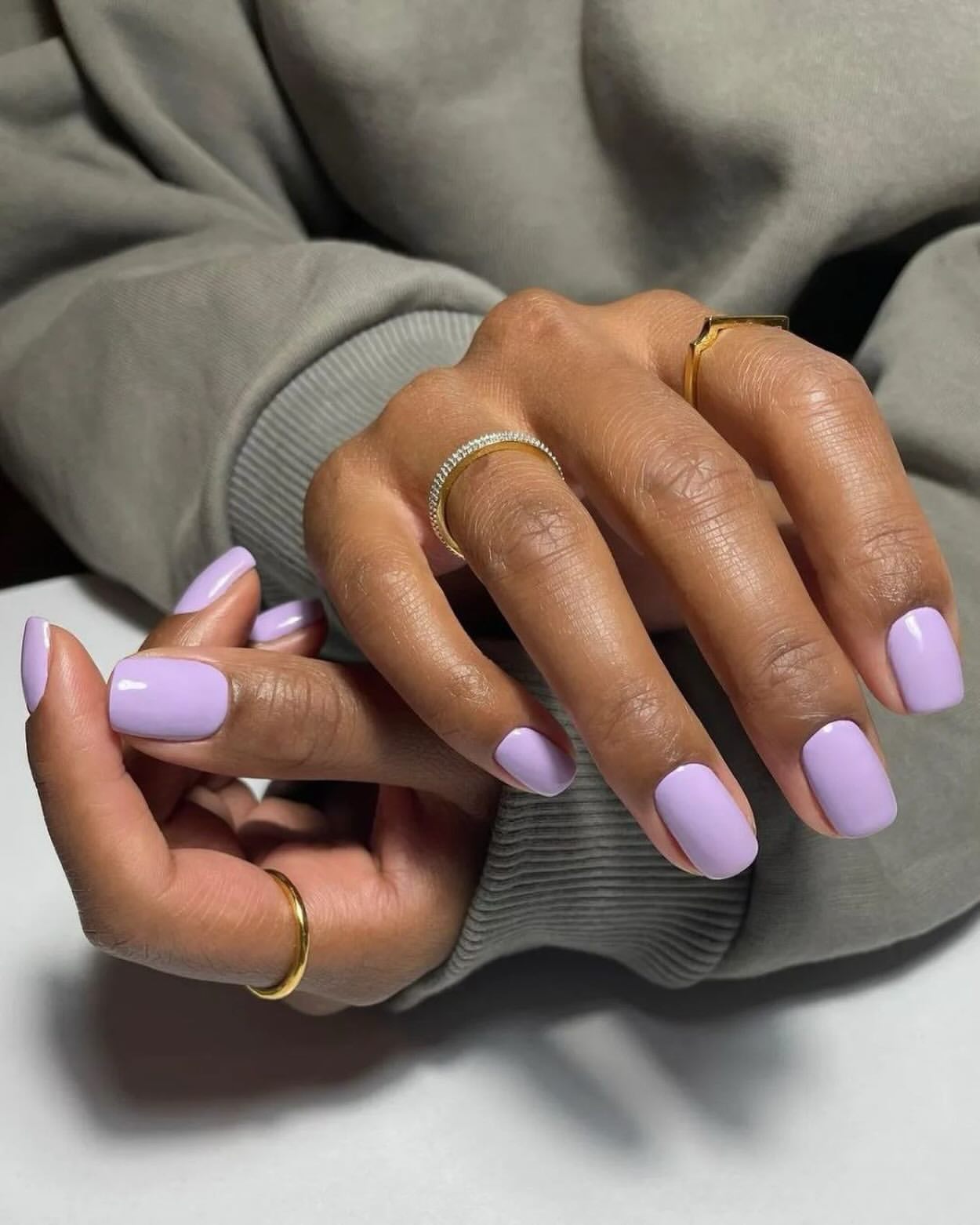 Soft Lavender Glossy Short Square Nails