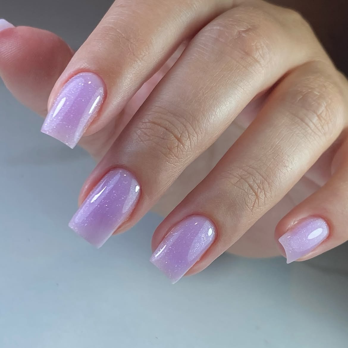 Soft Lilac Shimmer Square Nails