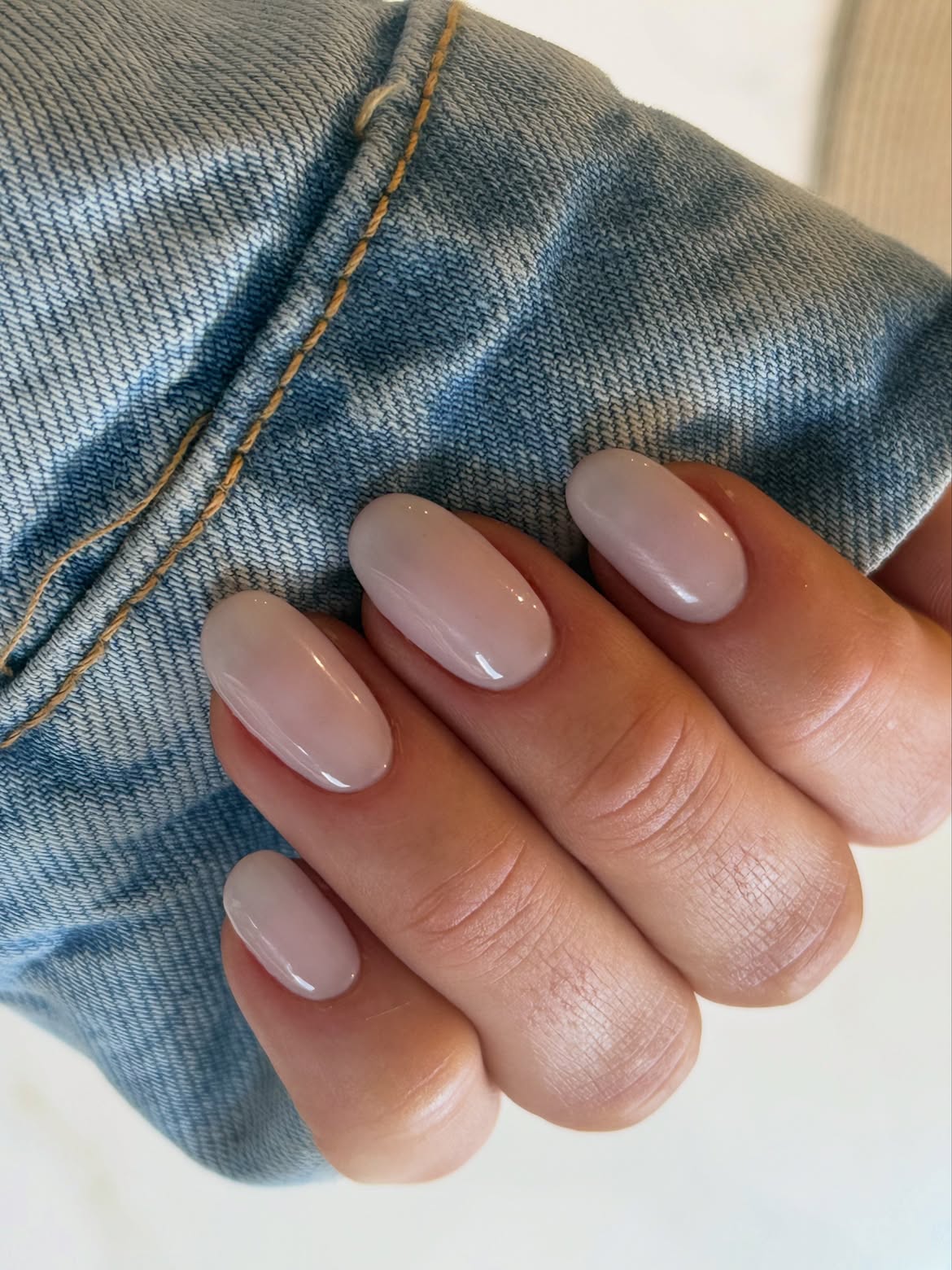 Soft Milky Nude Oval Nails