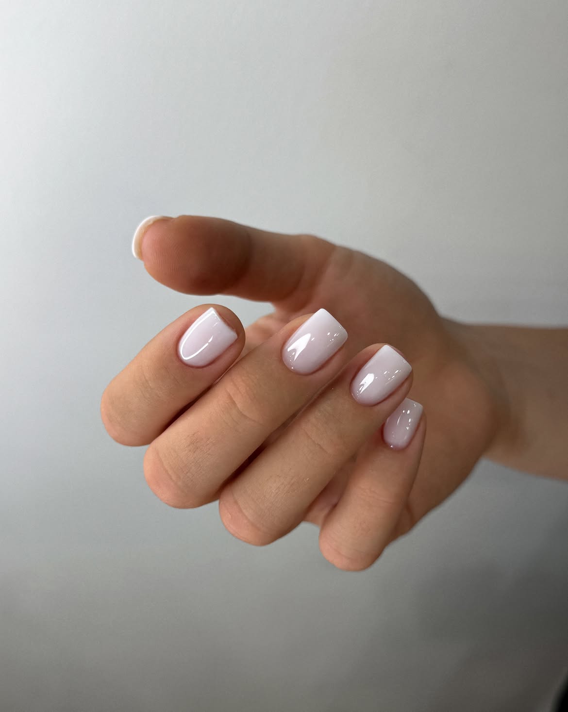 Soft Milky White Ombre Square Nails