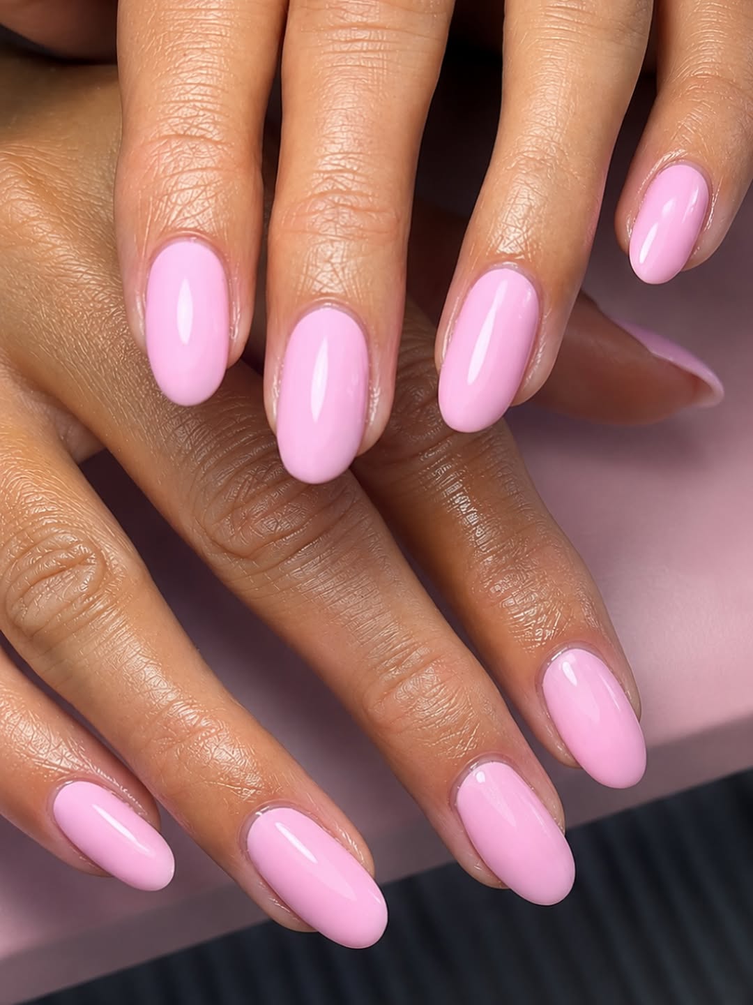Soft Pastel Pink Oval Glossy Nails