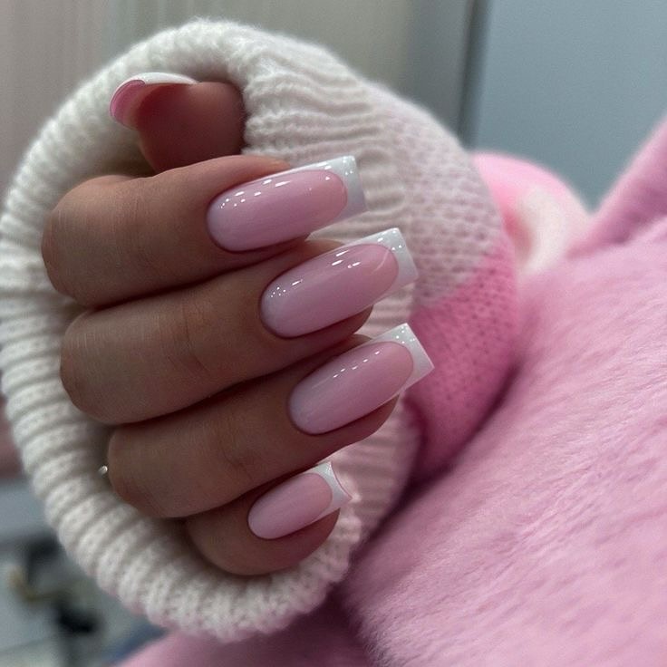Soft Pink Almond French Tip Nails