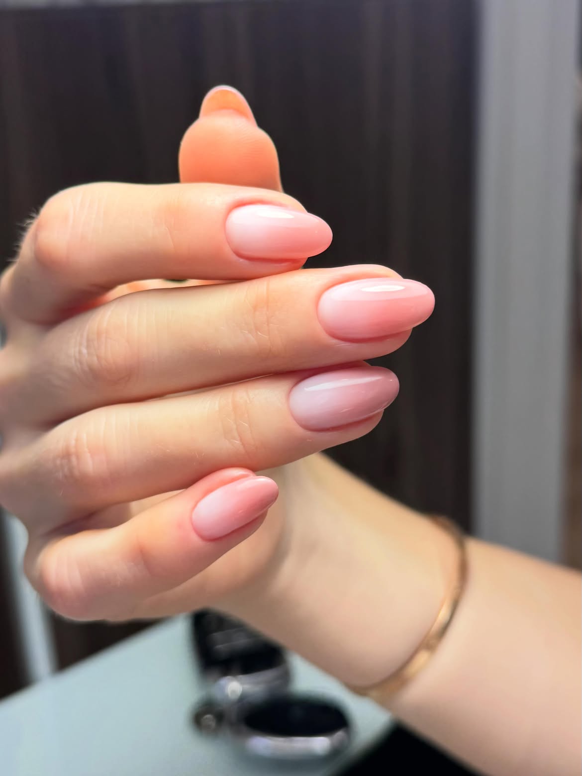 Soft Pink and White Ombre Oval Nails