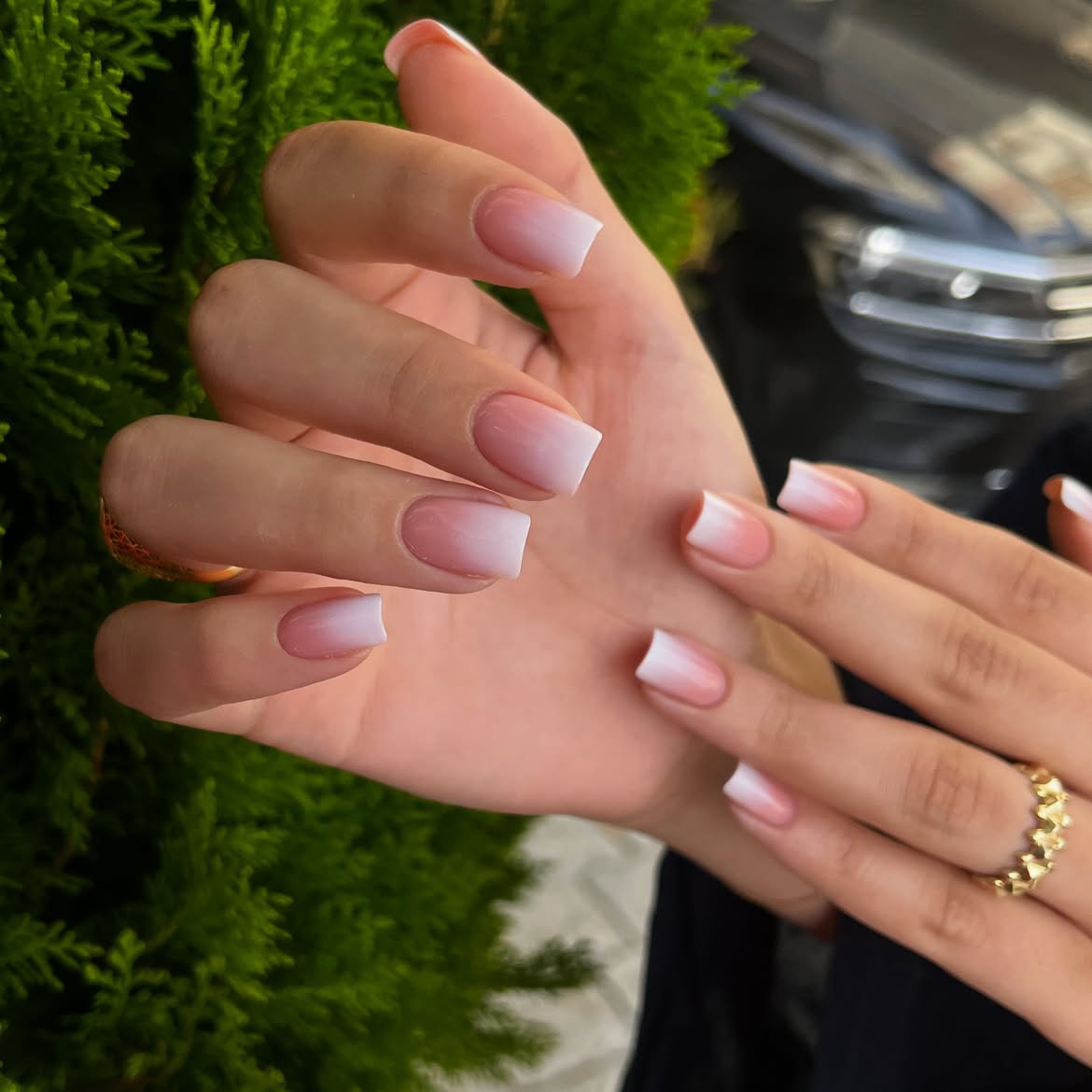 Soft Pink and White Ombre Square Nails