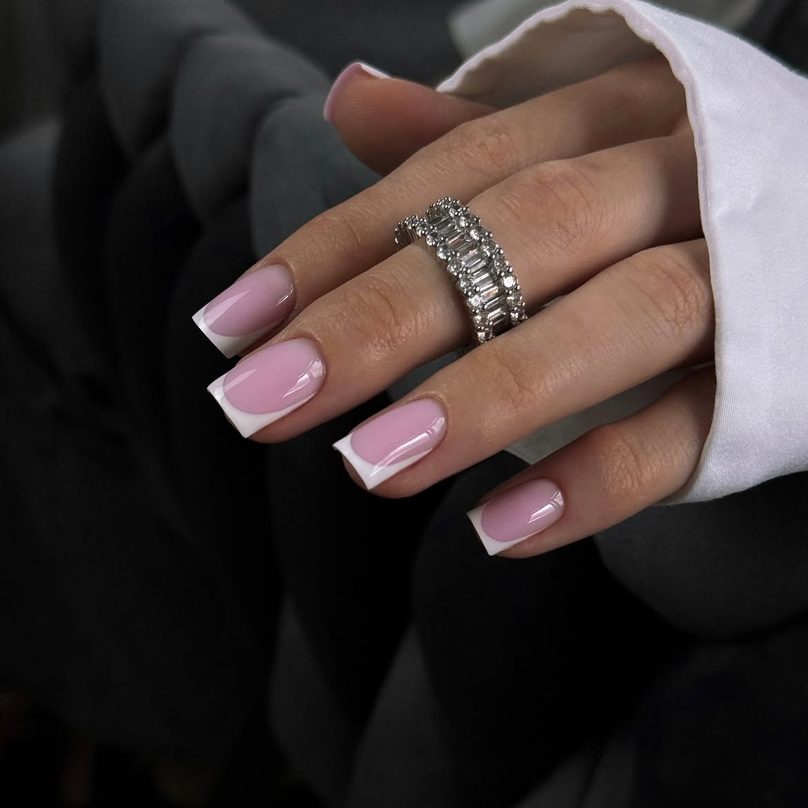 Soft Pink French Tip Square Acrylic Nails