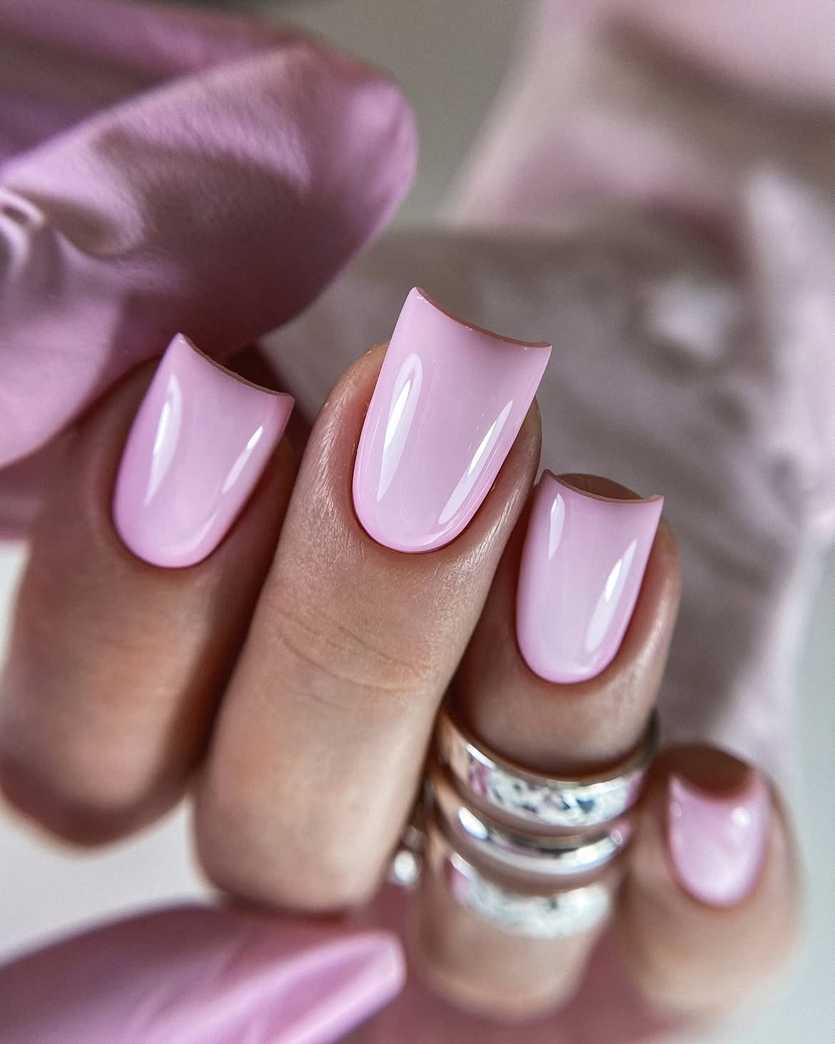 Soft Pink Gel Glossy Square Nails