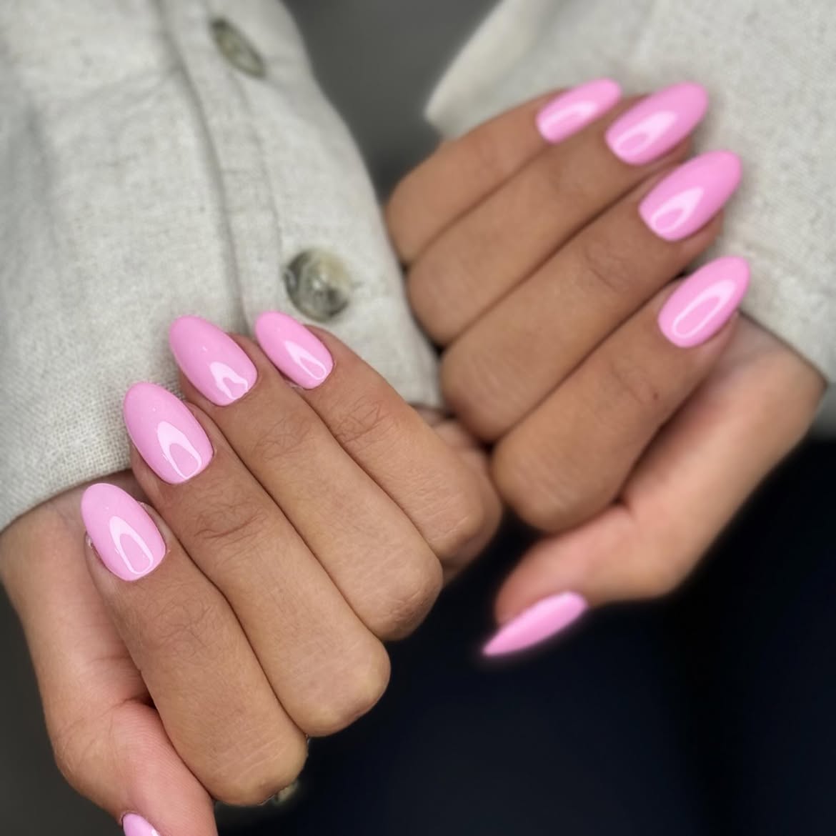 Soft Pink Glossy Almond Shape Nails