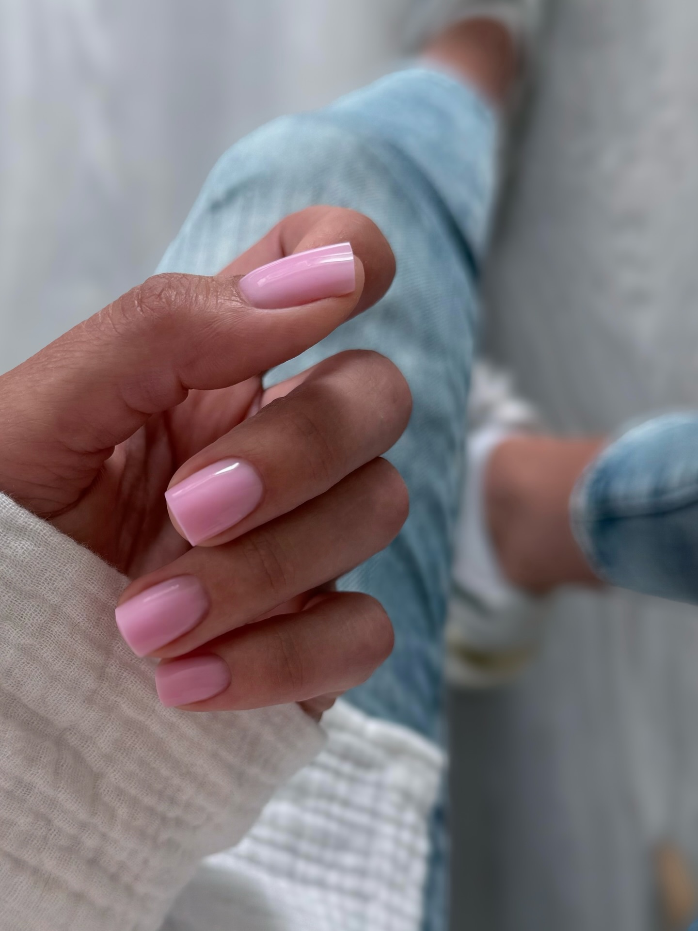 Soft Pink Milky Glossy Square Nails