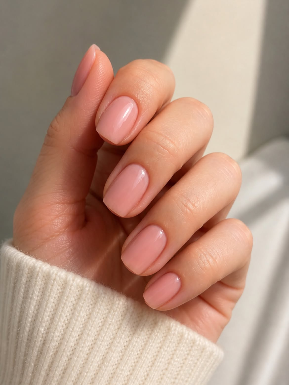 Soft Pink Milky Jelly Short Squoval Nails