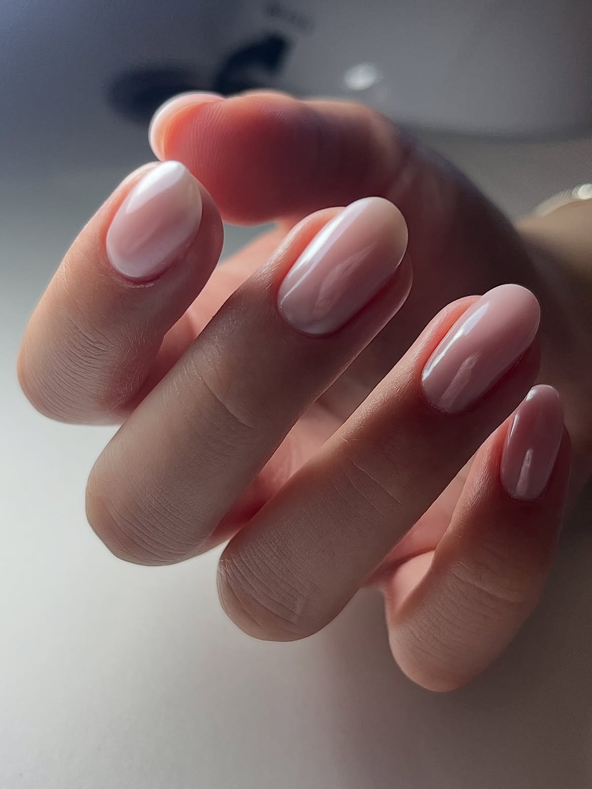 Soft Pink Milky Oval Nails