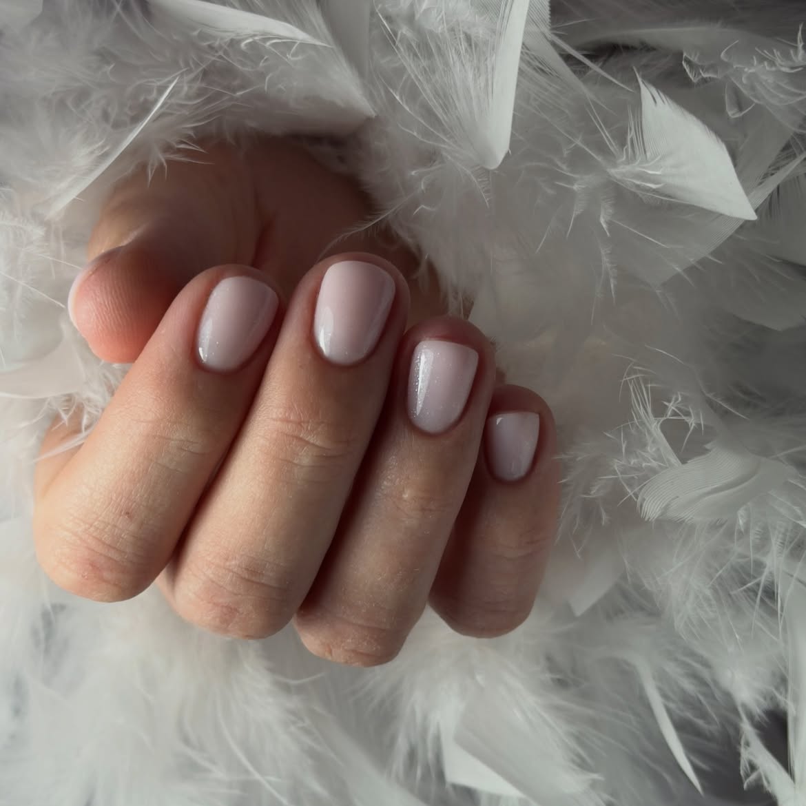 Soft Pink Milky Shimmer Square Nails