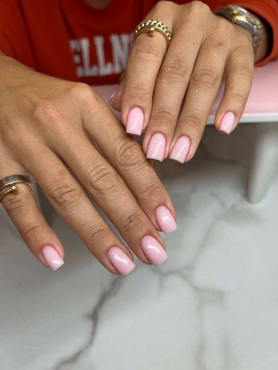 Soft Pink Milky Square Nails