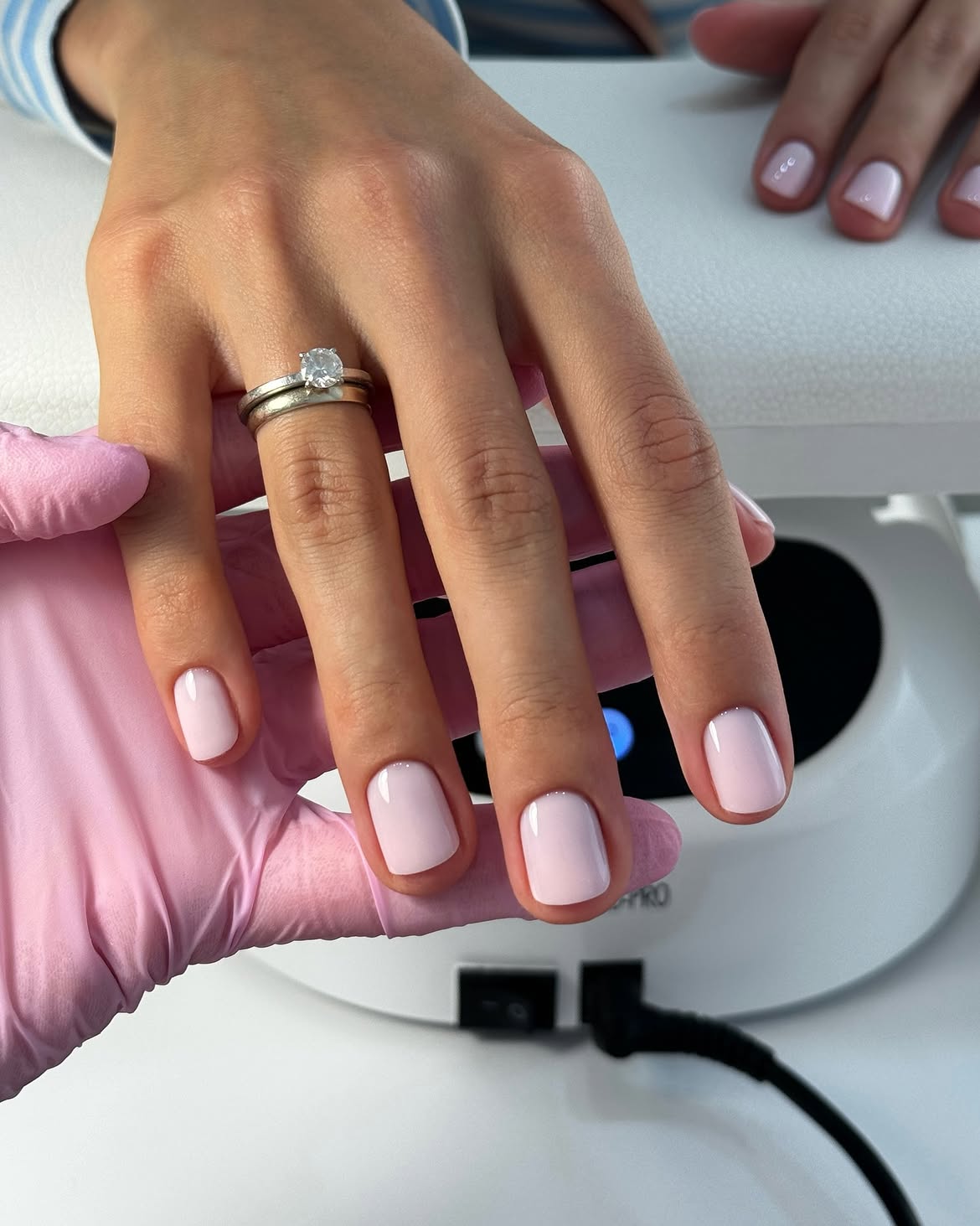 Soft Pink Square Nails with Tiny Pearls