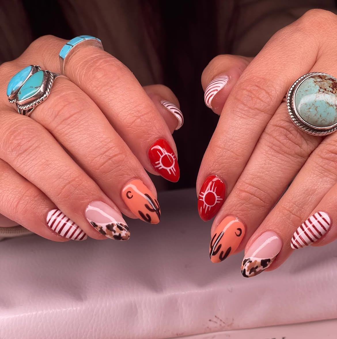 Southwestern Sunset Almond Nails