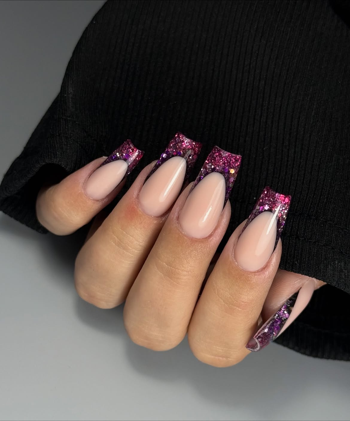 Sparkle French Ombre Almond Nails